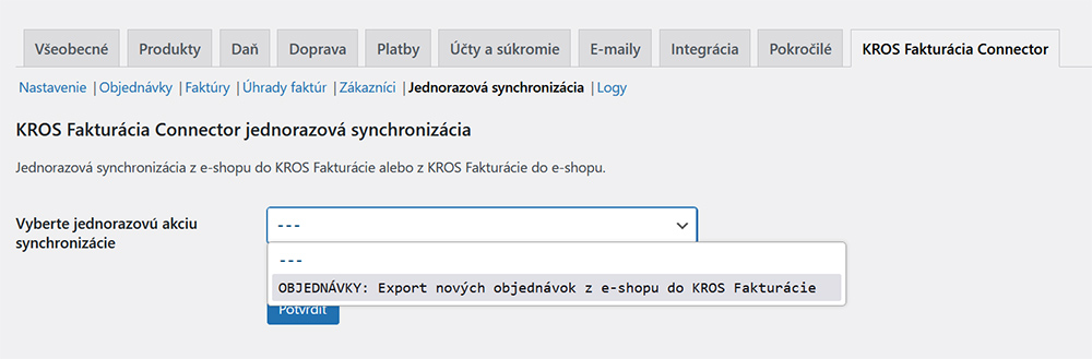 Možnosť voľby jednorazovej akcie synchronizácie