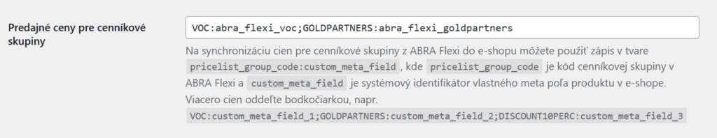 Zápis synchronizácie cien pe cenníkové skupiny